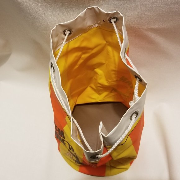 vtg orange & yellow striped vinyl bag w girl & dog - Picture 9 of 14